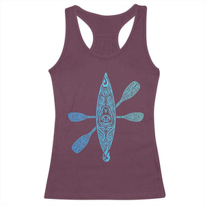 Polynesian Tribal Kayak Graphic Racerback Tank Top Maori Pattern Water Sports Cyan Gradient Paddling TS02 Maroon Print Your Wear