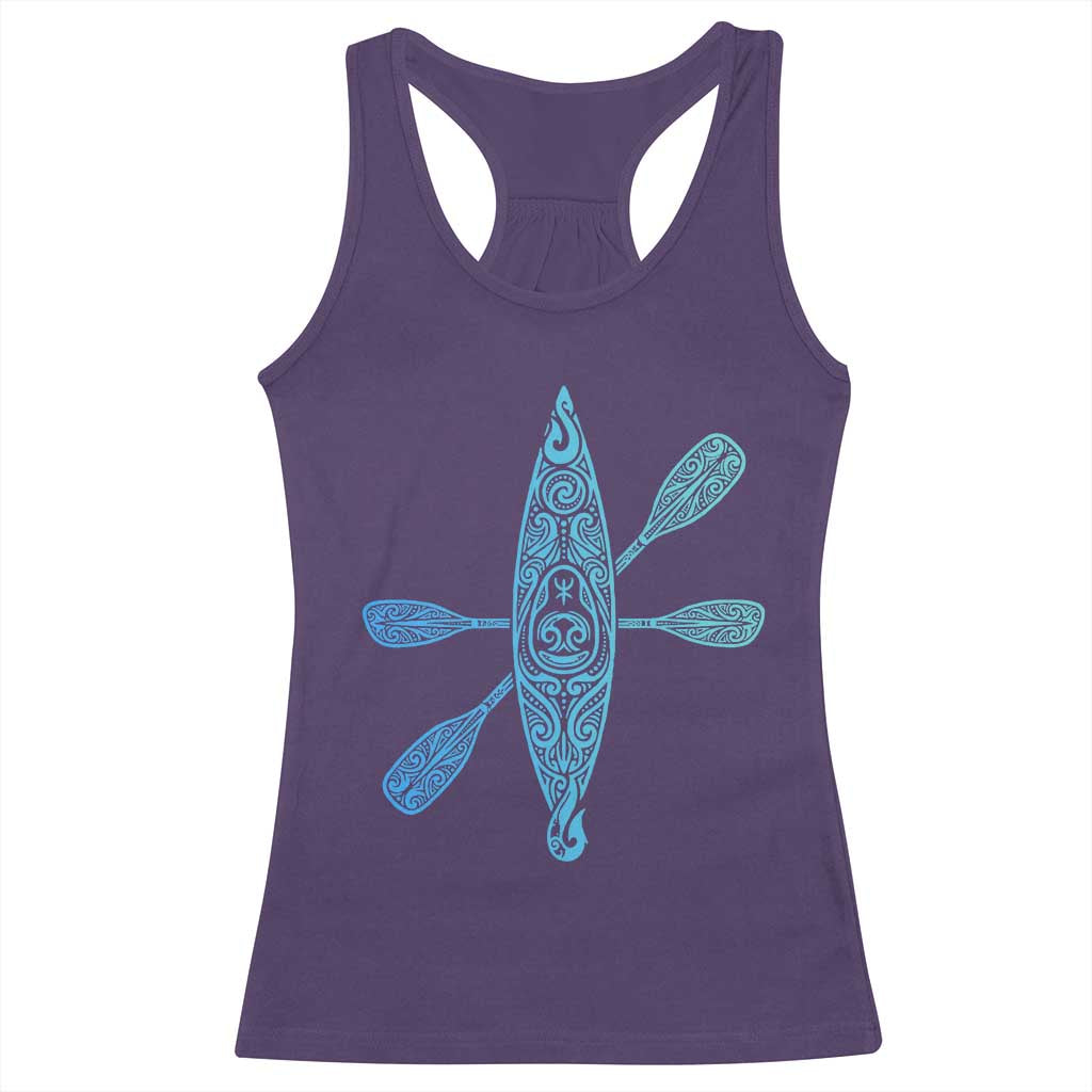 Polynesian Tribal Kayak Graphic Racerback Tank Top Maori Pattern Water Sports Cyan Gradient Paddling TS02 Purple Print Your Wear