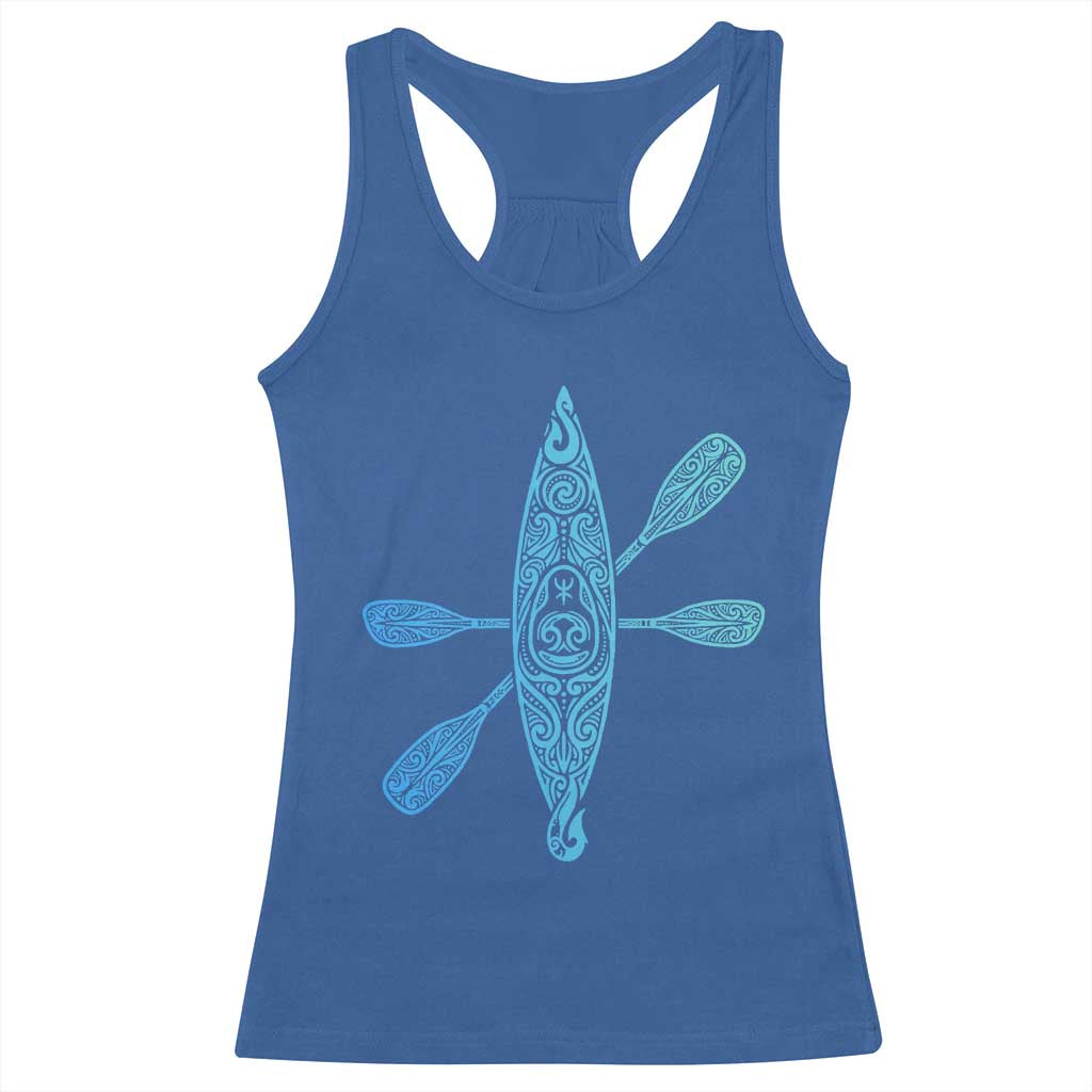Polynesian Tribal Kayak Graphic Racerback Tank Top Maori Pattern Water Sports Cyan Gradient Paddling TS02 Royal Blue Print Your Wear
