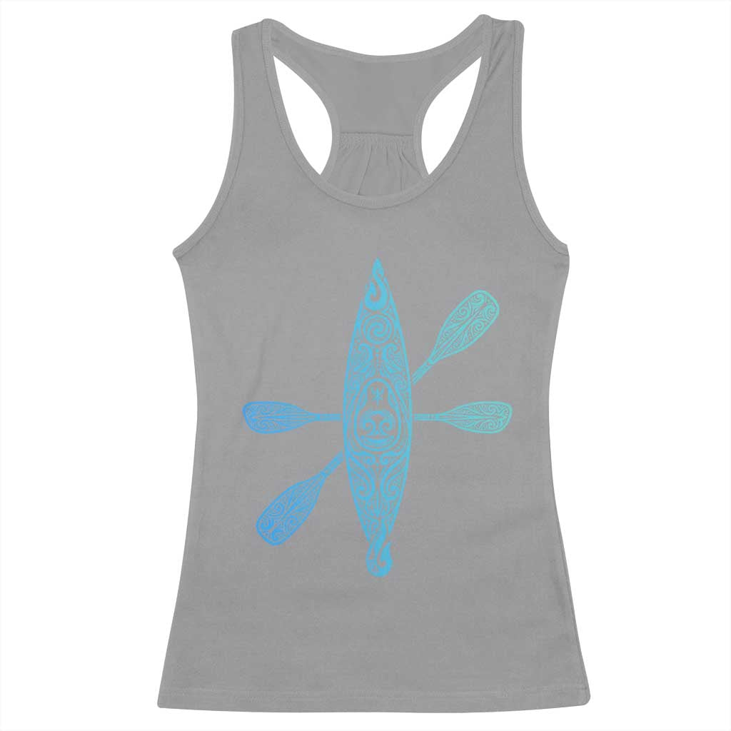 Polynesian Tribal Kayak Graphic Racerback Tank Top Maori Pattern Water Sports Cyan Gradient Paddling TS02 Sport Gray Print Your Wear