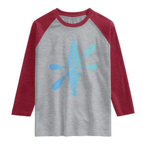 Polynesian Tribal Kayak Graphic Raglan Shirt Maori Pattern Water Sports Cyan Gradient Paddling TS02 Heather Gray Heather Red Print Your Wear