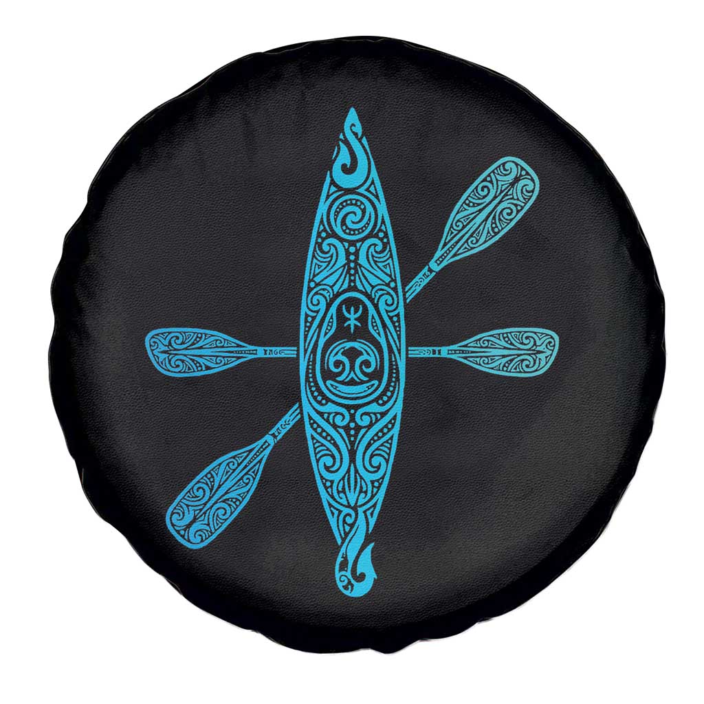 Polynesian Tribal Kayak Graphic Spare Tire Cover Maori Pattern Water Sports Cyan Gradient Paddling TS02 Print Your Wear