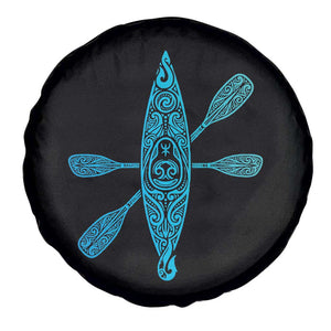 Polynesian Tribal Kayak Graphic Spare Tire Cover Maori Pattern Water Sports Cyan Gradient Paddling TS02 Print Your Wear