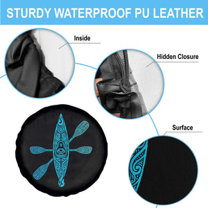 Polynesian Tribal Kayak Graphic Spare Tire Cover Maori Pattern Water Sports Cyan Gradient Paddling TS02 Print Your Wear