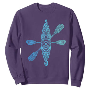 Polynesian Tribal Kayak Graphic Sweatshirt Maori Pattern Water Sports Cyan Gradient Paddling