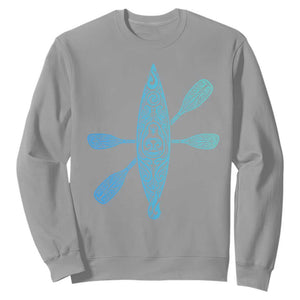 Polynesian Tribal Kayak Graphic Sweatshirt Maori Pattern Water Sports Cyan Gradient Paddling