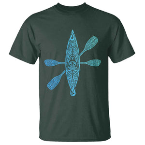 Polynesian Tribal Kayak Graphic T Shirt Maori Pattern Water Sports Cyan Gradient Paddling TS02 Dark Forest Green Print Your Wear