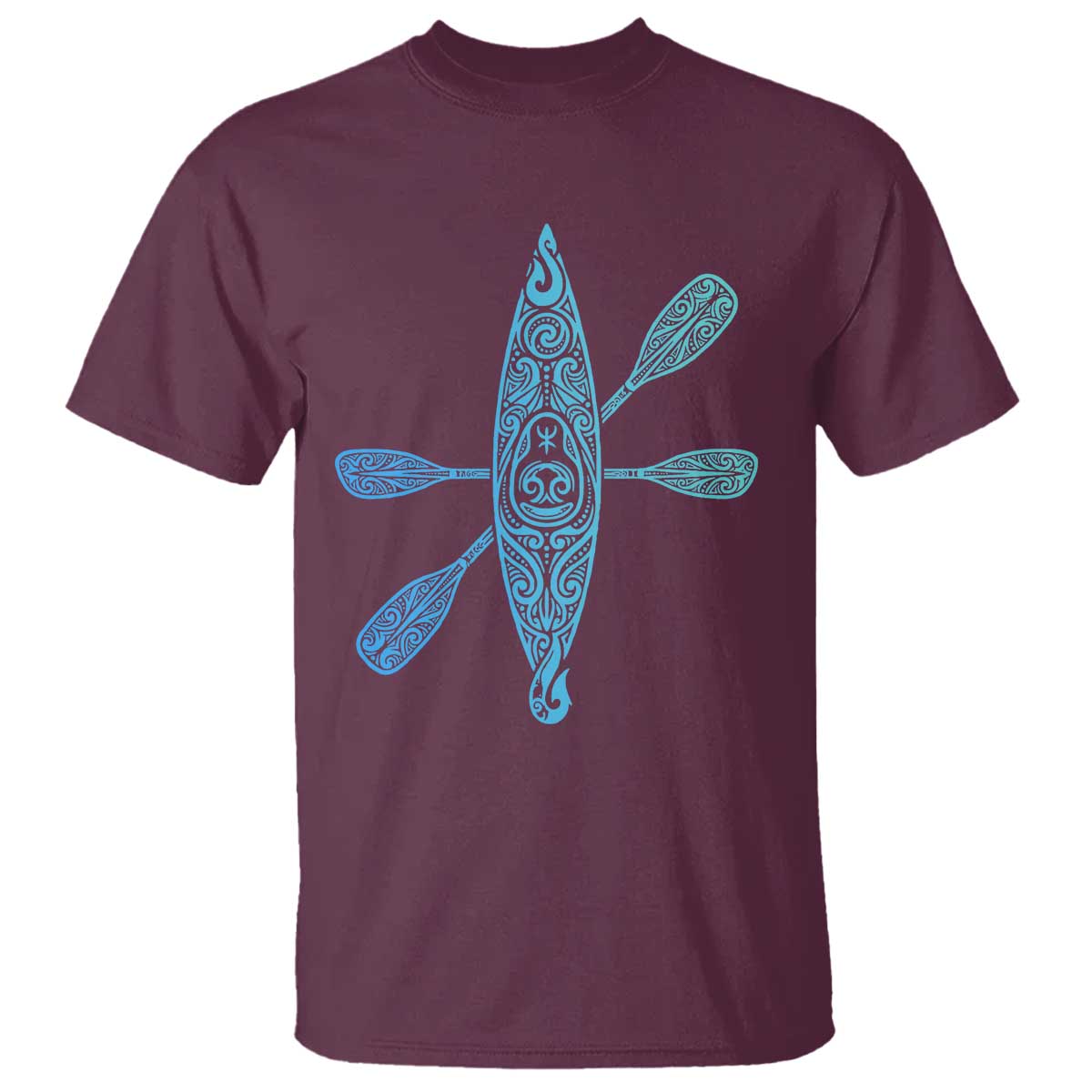 Polynesian Tribal Kayak Graphic T Shirt Maori Pattern Water Sports Cyan Gradient Paddling TS02 Maroon Print Your Wear