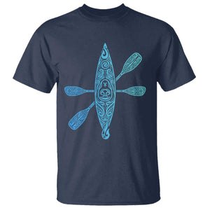 Polynesian Tribal Kayak Graphic T Shirt Maori Pattern Water Sports Cyan Gradient Paddling TS02 Navy Print Your Wear