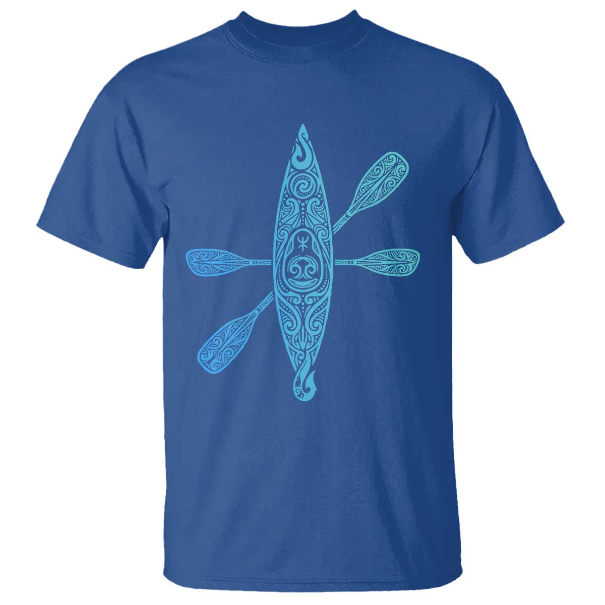 Polynesian Tribal Kayak Graphic T Shirt Maori Pattern Water Sports Cyan Gradient Paddling TS02 Royal Blue Print Your Wear