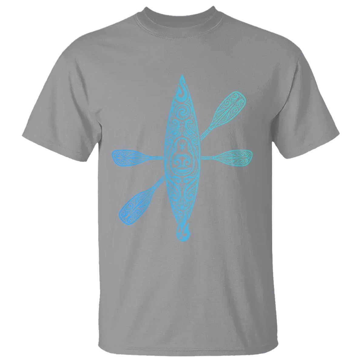 Polynesian Tribal Kayak Graphic T Shirt Maori Pattern Water Sports Cyan Gradient Paddling TS02 Sport Gray Print Your Wear