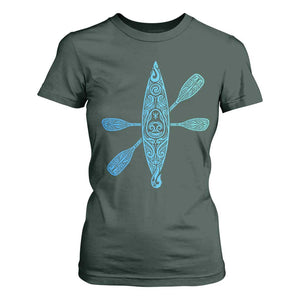 Polynesian Tribal Kayak Graphic T Shirt For Women Maori Pattern Water Sports Cyan Gradient Paddling TS02 Dark Forest Green Print Your Wear