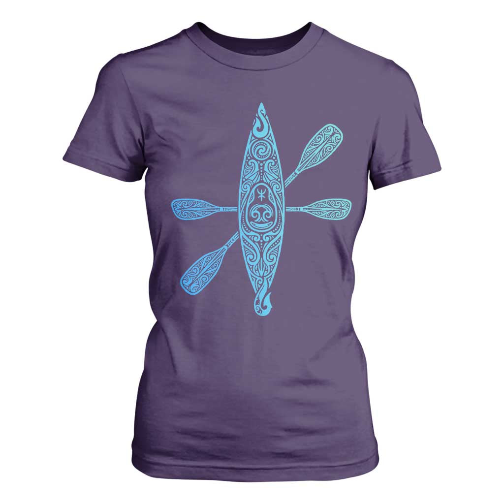 Polynesian Tribal Kayak Graphic T Shirt For Women Maori Pattern Water Sports Cyan Gradient Paddling TS02 Purple Print Your Wear