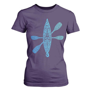 Polynesian Tribal Kayak Graphic T Shirt For Women Maori Pattern Water Sports Cyan Gradient Paddling TS02 Purple Print Your Wear