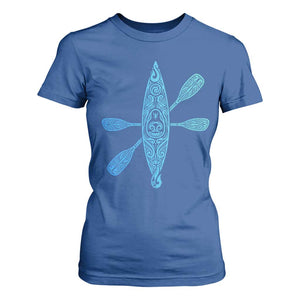 Polynesian Tribal Kayak Graphic T Shirt For Women Maori Pattern Water Sports Cyan Gradient Paddling TS02 Royal Blue Print Your Wear