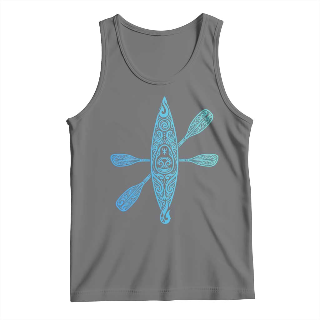 Polynesian Tribal Kayak Graphic Tank Top Maori Pattern Water Sports Cyan Gradient Paddling TS02 Black Heather Print Your Wear