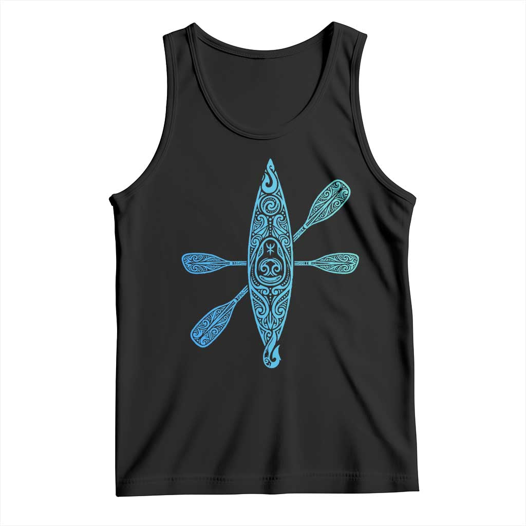 Polynesian Tribal Kayak Graphic Tank Top Maori Pattern Water Sports Cyan Gradient Paddling