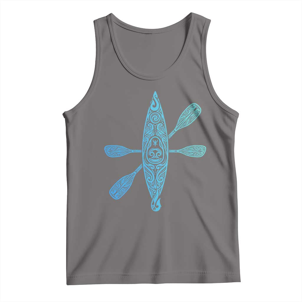 Polynesian Tribal Kayak Graphic Tank Top Maori Pattern Water Sports Cyan Gradient Paddling TS02 Deep Heather Print Your Wear