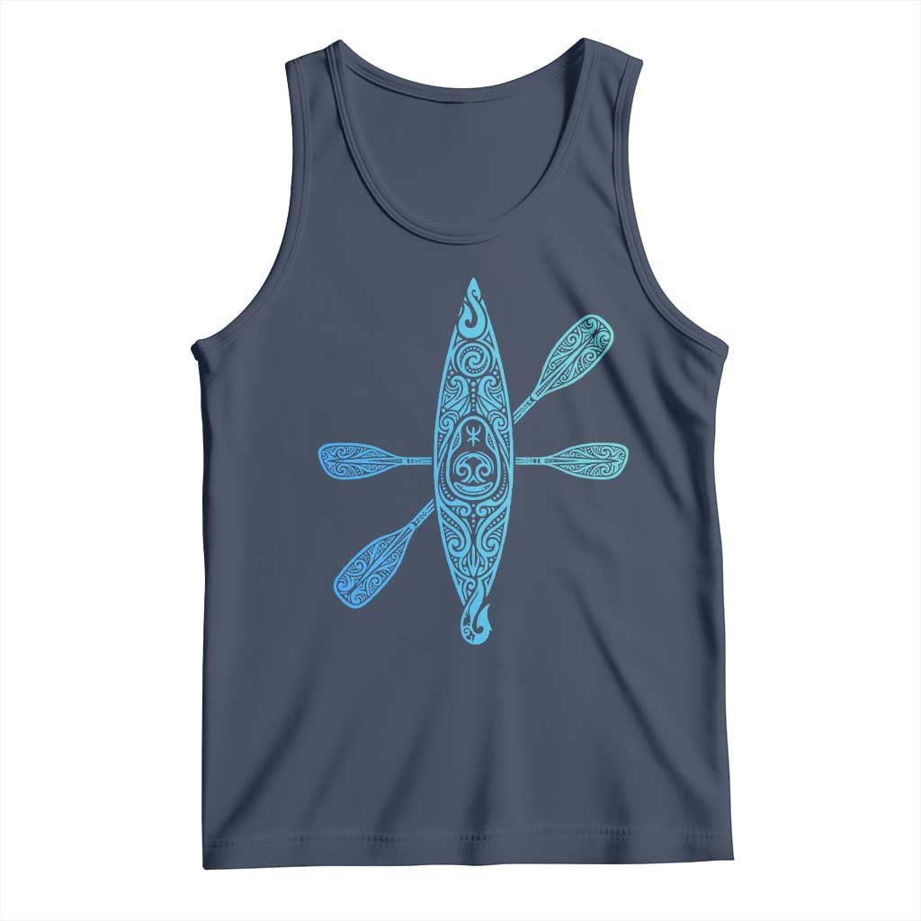 Polynesian Tribal Kayak Graphic Tank Top Maori Pattern Water Sports Cyan Gradient Paddling TS02 Navy Print Your Wear