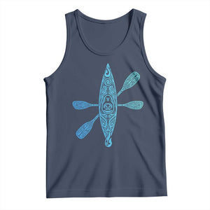 Polynesian Tribal Kayak Graphic Tank Top Maori Pattern Water Sports Cyan Gradient Paddling TS02 Navy Print Your Wear