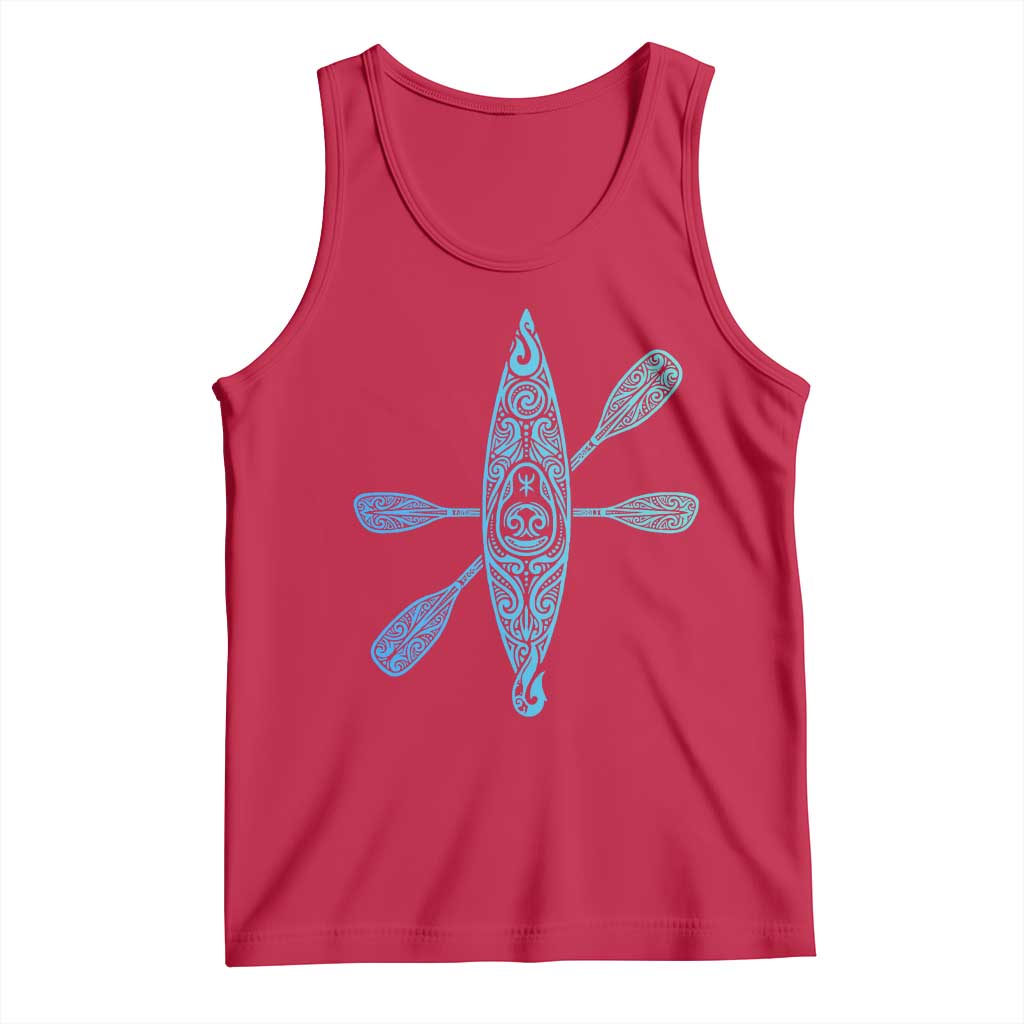 Polynesian Tribal Kayak Graphic Tank Top Maori Pattern Water Sports Cyan Gradient Paddling TS02 Red Print Your Wear