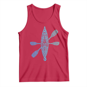 Polynesian Tribal Kayak Graphic Tank Top Maori Pattern Water Sports Cyan Gradient Paddling TS02 Red Print Your Wear