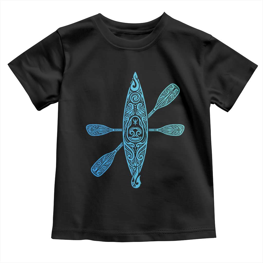 Polynesian Tribal Kayak Graphic Toddler T Shirt Maori Pattern Water Sports Cyan Gradient Paddling TS02 Black Print Your Wear