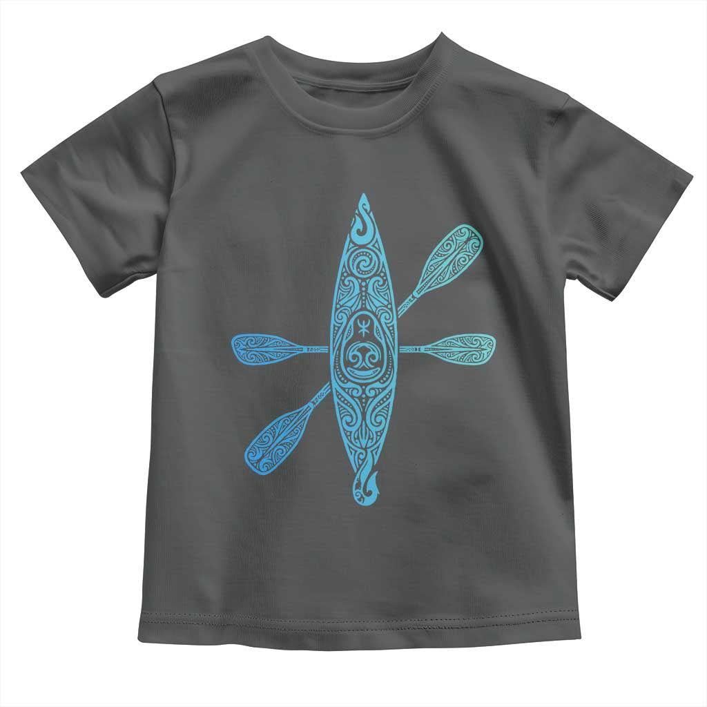 Polynesian Tribal Kayak Graphic Toddler T Shirt Maori Pattern Water Sports Cyan Gradient Paddling TS02 Dark Heather Print Your Wear
