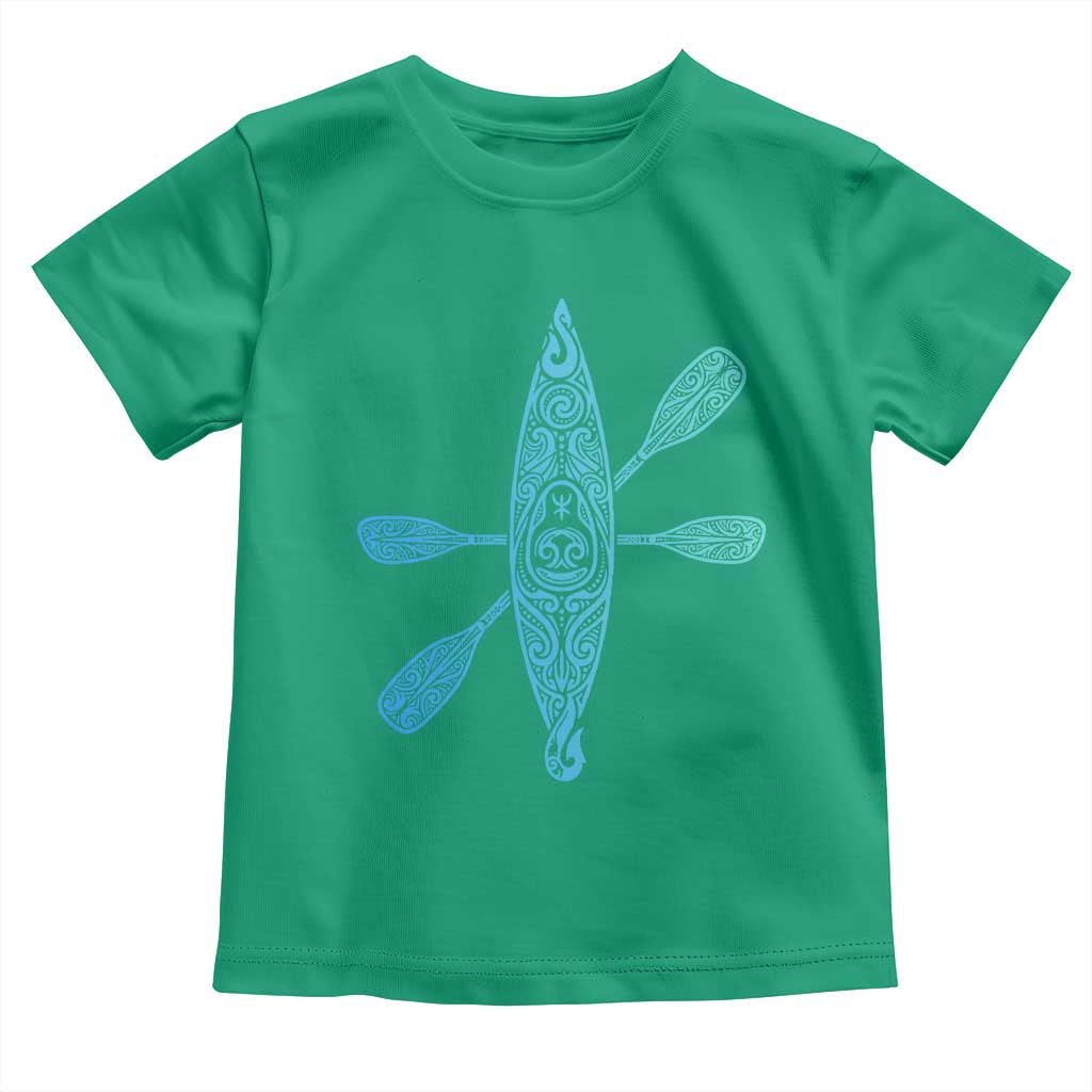 Polynesian Tribal Kayak Graphic Toddler T Shirt Maori Pattern Water Sports Cyan Gradient Paddling TS02 Irish Green Print Your Wear