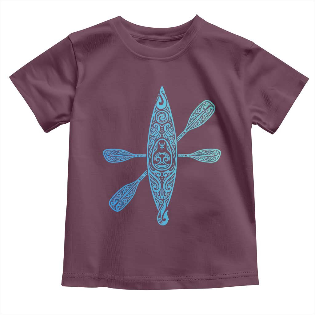 Polynesian Tribal Kayak Graphic Toddler T Shirt Maori Pattern Water Sports Cyan Gradient Paddling TS02 Maroon Print Your Wear