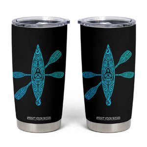 Polynesian Tribal Kayak Graphic Tumbler Cup Maori Pattern Water Sports Cyan Gradient Paddling TS02 Black Print Your Wear