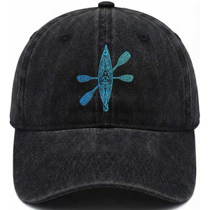 Polynesian Tribal Kayak Graphic Washed Cotton Baseball Cap Maori Pattern Water Sports Cyan Gradient Paddling TS02 Print Your Wear