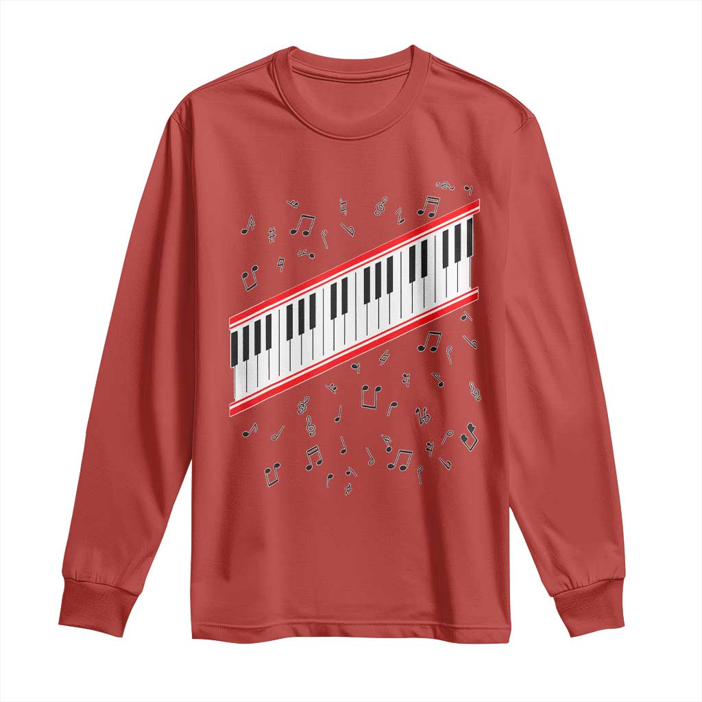 Piano Keyboard Graphic Long Sleeve Shirt Musical Notes Alignment Pianist TS02 Red Print Your Wear