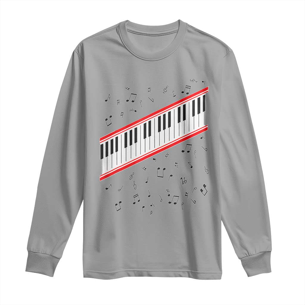 Piano Keyboard Graphic Long Sleeve Shirt Musical Notes Alignment Pianist TS02 Sport Gray Print Your Wear