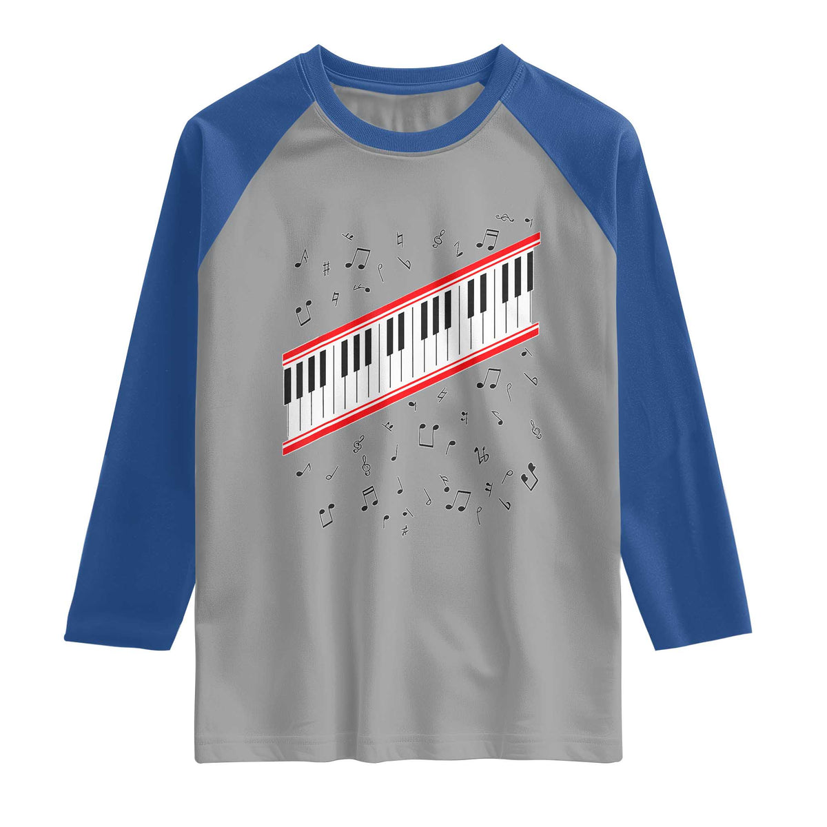 Piano Keyboard Graphic Raglan Shirt Musical Notes Alignment Pianist TS02 Sport Gray Royal Print Your Wear