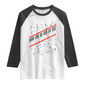Piano Keyboard Graphic Raglan Shirt Musical Notes Alignment Pianist TS02 White Heather Charcoal Print Your Wear