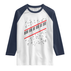 Piano Keyboard Graphic Raglan Shirt Musical Notes Alignment Pianist TS02 White Navy Print Your Wear