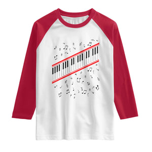 Piano Keyboard Graphic Raglan Shirt Musical Notes Alignment Pianist TS02 White Red Print Your Wear