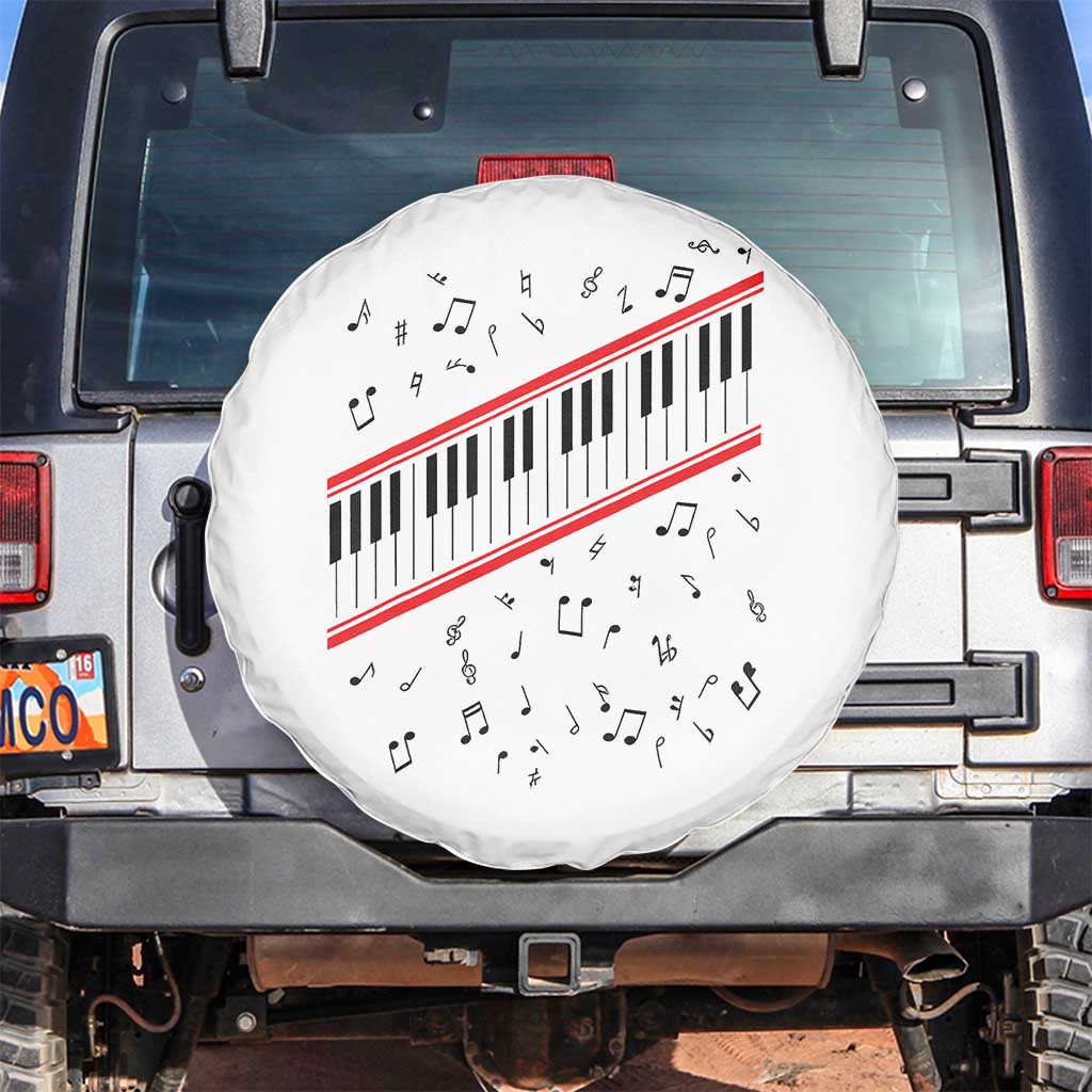 Piano Keyboard Graphic Spare Tire Cover Musical Notes Alignment Pianist TS02 No hole White Print Your Wear