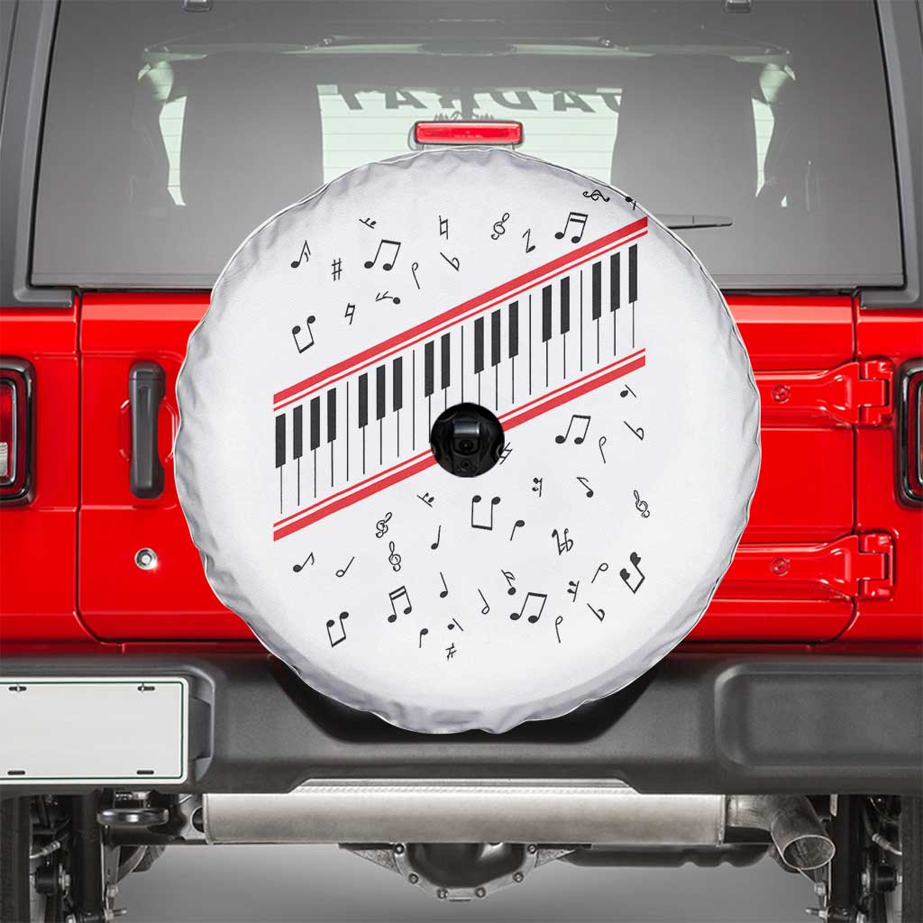 Piano Keyboard Graphic Spare Tire Cover Musical Notes Alignment Pianist TS02 White Print Your Wear
