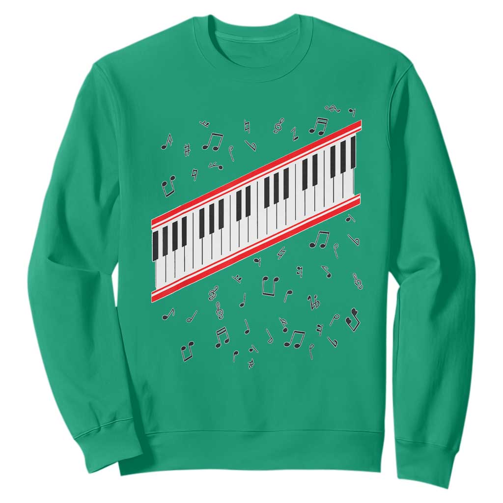 Piano Keyboard Graphic Sweatshirt Musical Notes Alignment Pianist TS02 Irish Green Print Your Wear