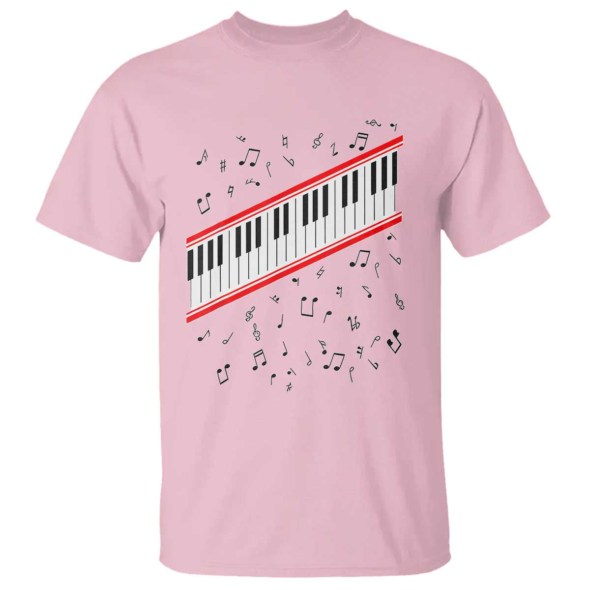 Piano Keyboard Graphic T Shirt Musical Notes Alignment Pianist TS02 Light Pink Print Your Wear