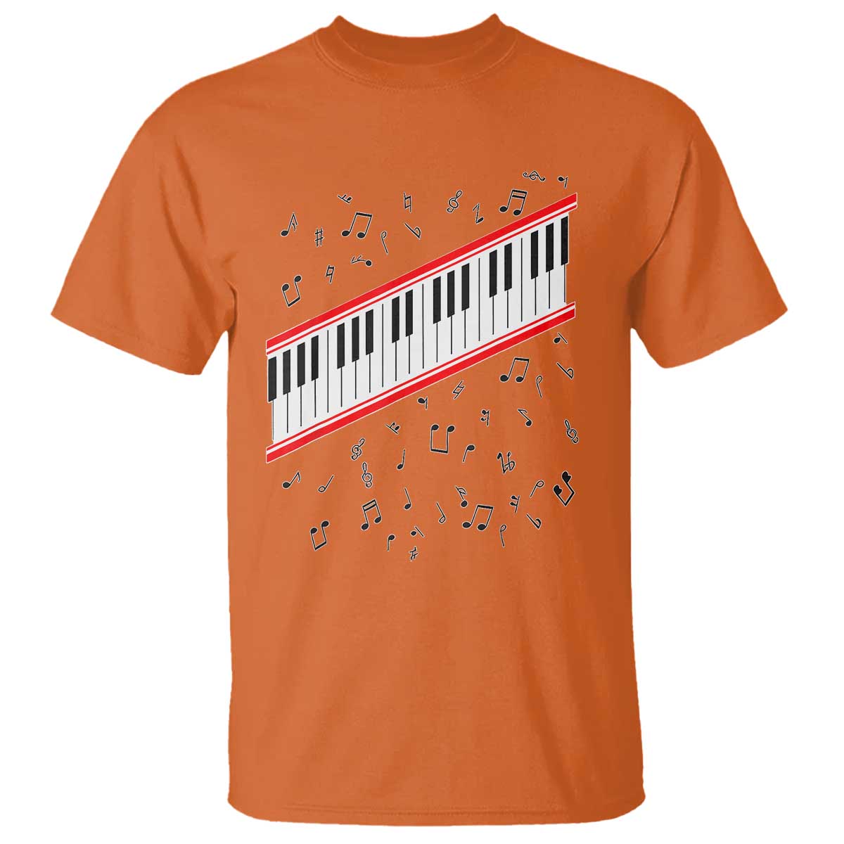 Piano Keyboard Graphic T Shirt Musical Notes Alignment Pianist TS02 Orange Print Your Wear