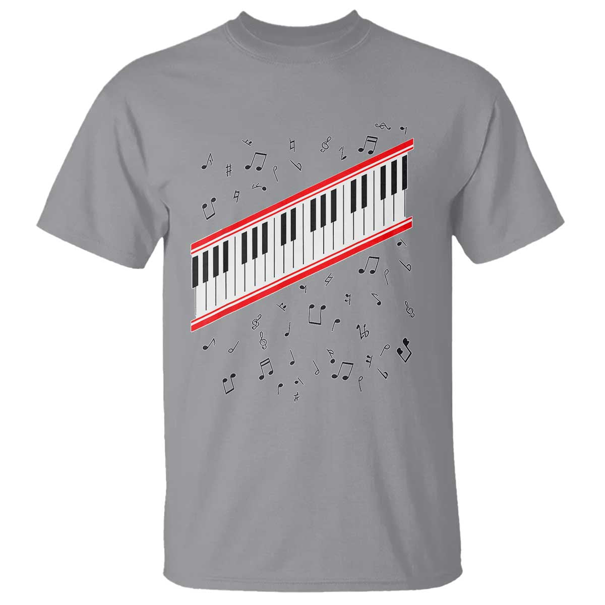 Piano Keyboard Graphic T Shirt Musical Notes Alignment Pianist TS02 Sport Gray Print Your Wear