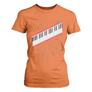 Piano Keyboard Graphic T Shirt For Women Musical Notes Alignment Pianist TS02 Orange Print Your Wear