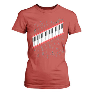 Piano Keyboard Graphic T Shirt For Women Musical Notes Alignment Pianist TS02 Red Print Your Wear