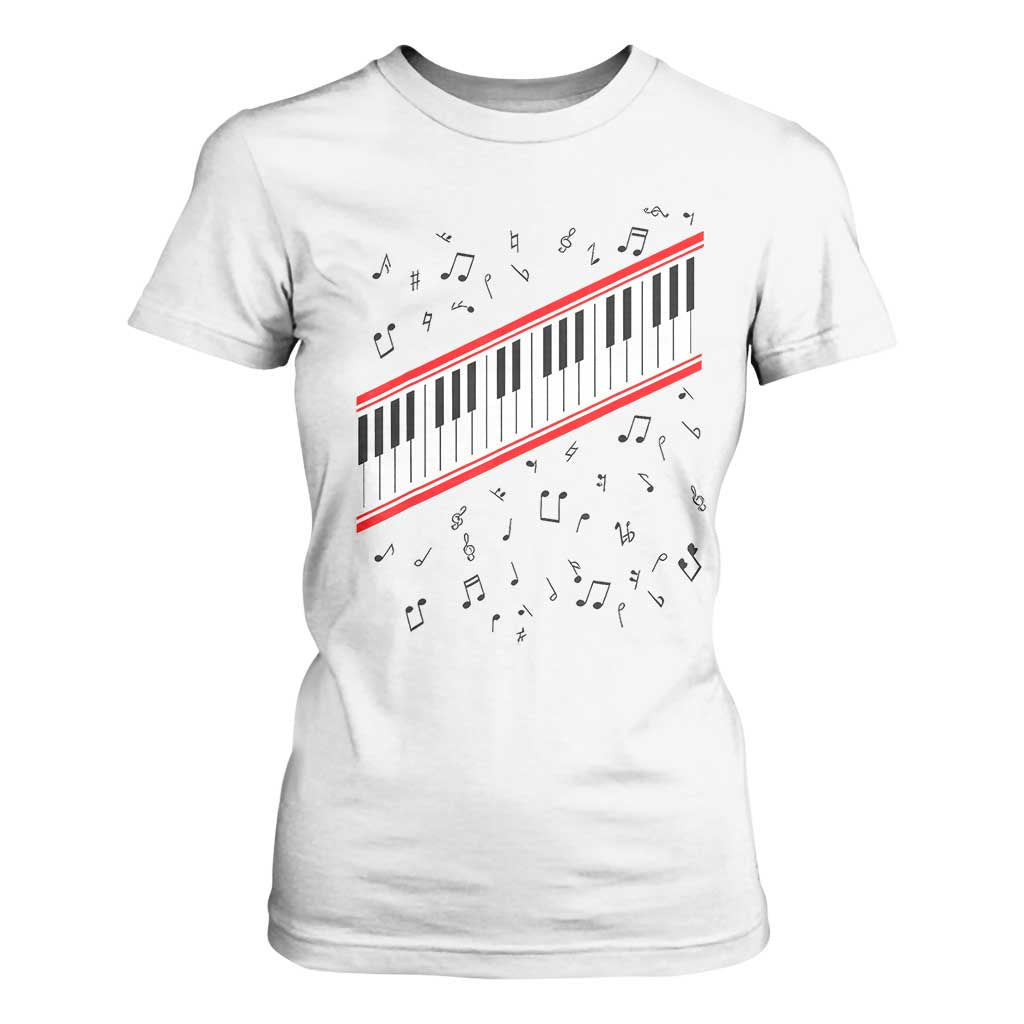 Piano Keyboard Graphic T Shirt For Women Musical Notes Alignment Pianist TS02 White Print Your Wear