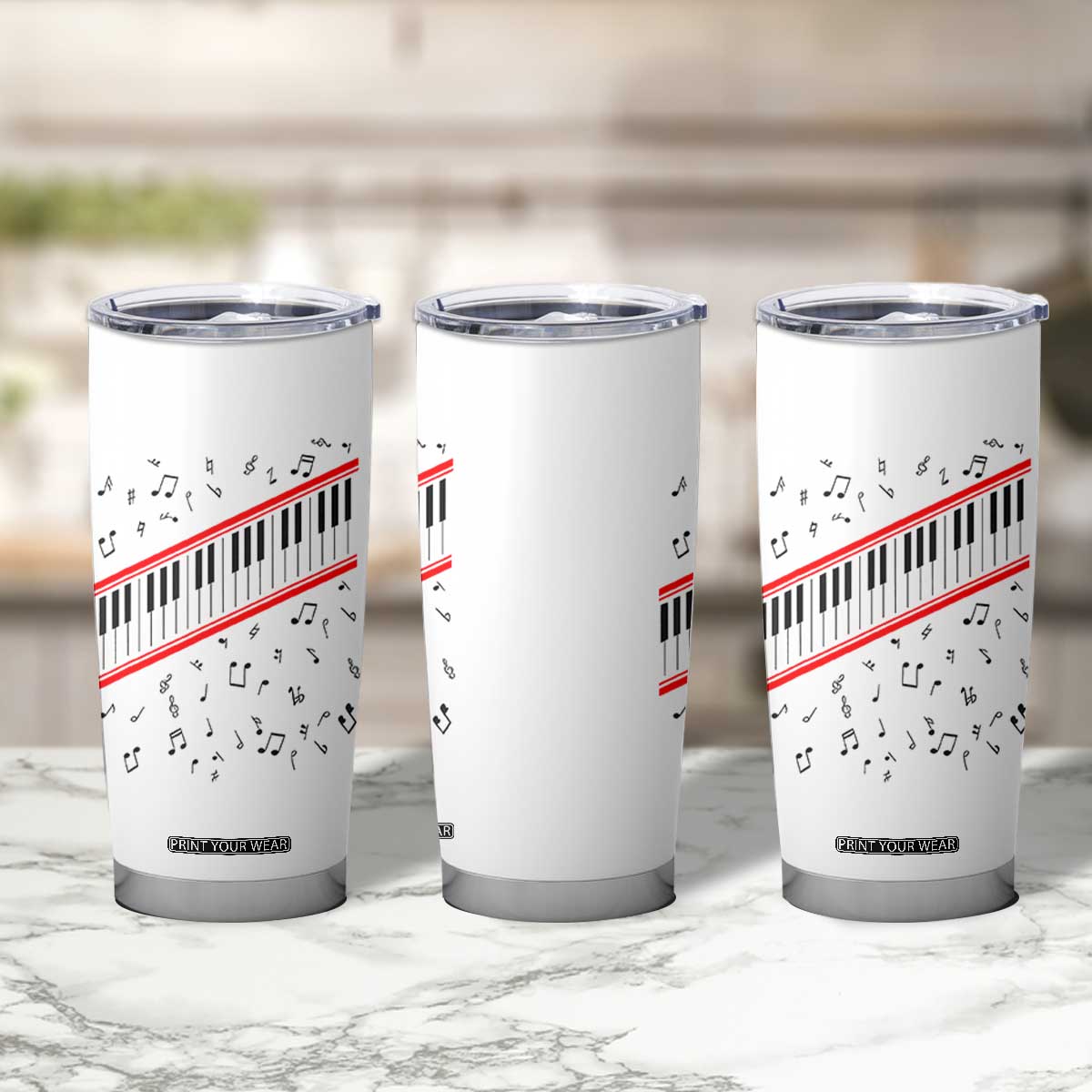 Piano Keyboard Graphic Tumbler Cup Musical Notes Alignment Pianist