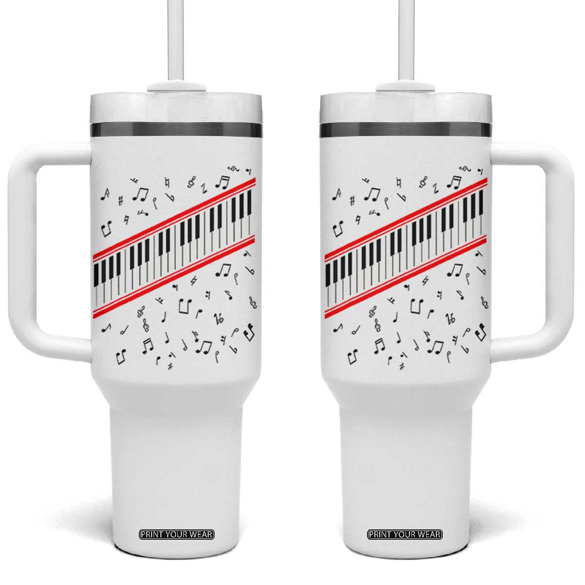 Piano Keyboard Graphic Tumbler With Handle Musical Notes Alignment Pianist TS02 One Size: 40 oz White Print Your Wear