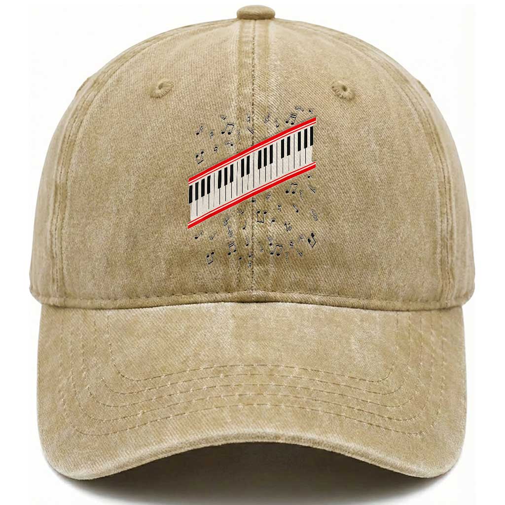 Piano Keyboard Graphic Washed Cotton Baseball Cap Musical Notes Alignment Pianist TS02 Print Your Wear